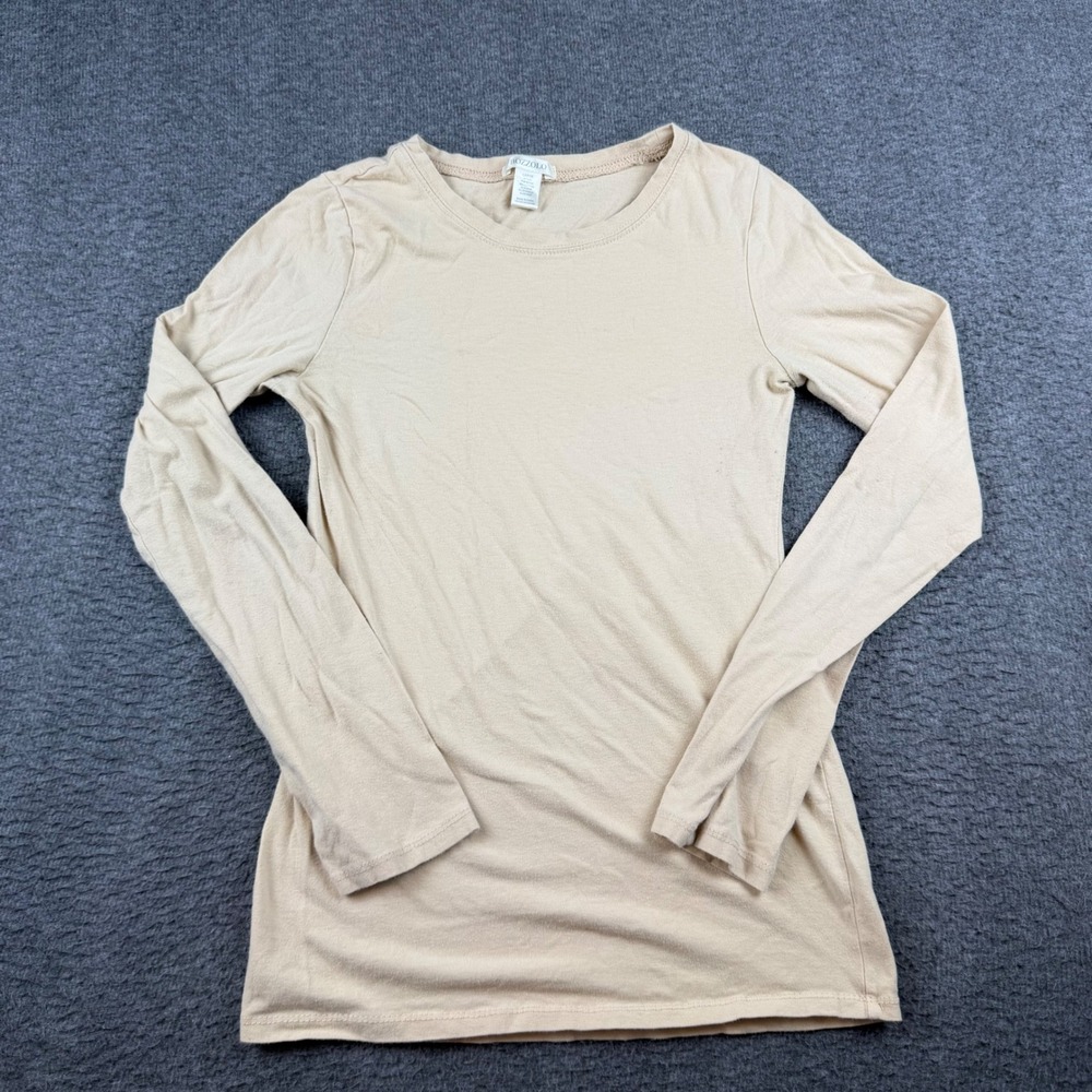 Bozzolo Long Sleeve Tee Womens Large Beige RT1200 Cotton Stretch Basic Crew Neck